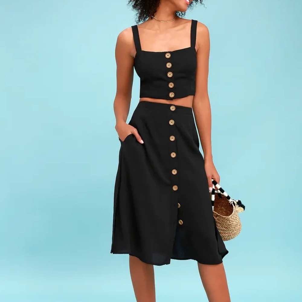 Lulu’s Sweet As Ever Black Two Piece Midi Dress